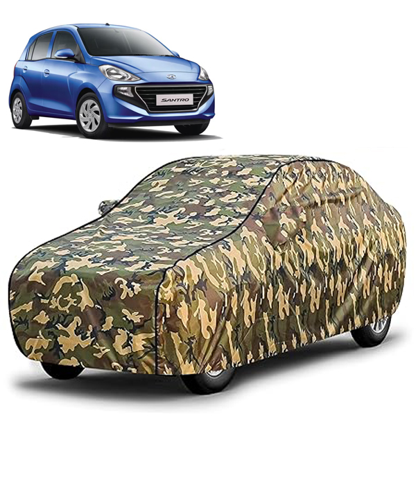 Carzex Waterproof & Heat Resistant Jungle Print Camouflage Design Car Body Cover with Mirror & Antenna Pockets?ForHyundai Santro 2019 New